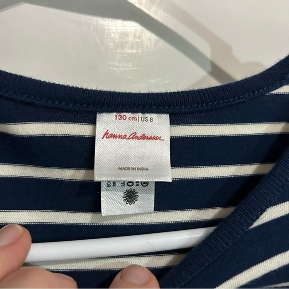 Hanna Andersson NAVY STRIPE WOODLAND HOLIDAY MIXIE PLAYDRESS DRESS Size 8 - Picture 2 of 6